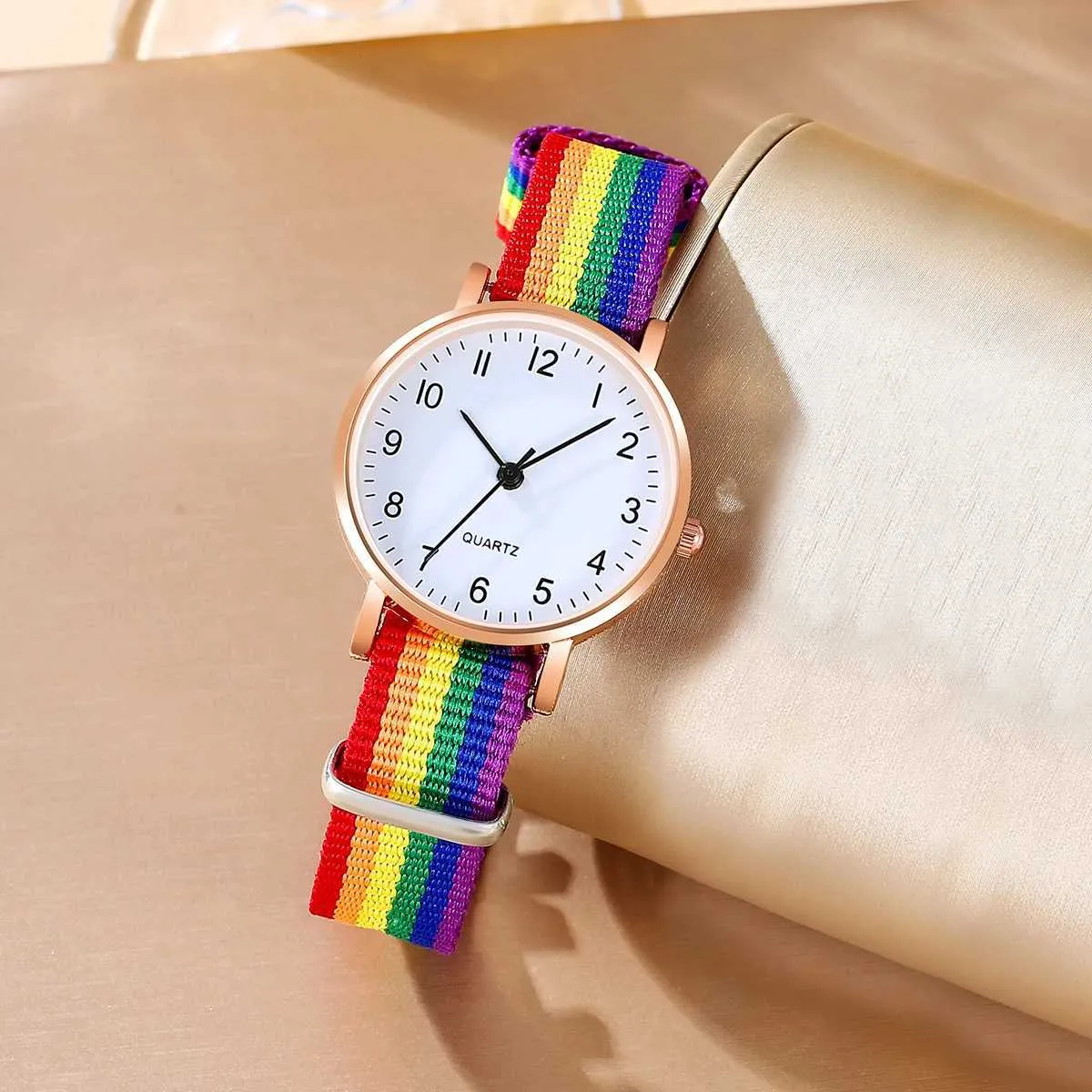 Colorful Watch Set with White, Black, and Multicolor Bands Lot of 5 valued ~400$ 2pcs Set Fashion Rainbow Color Ultra-thin Canvas Strap  main image 2