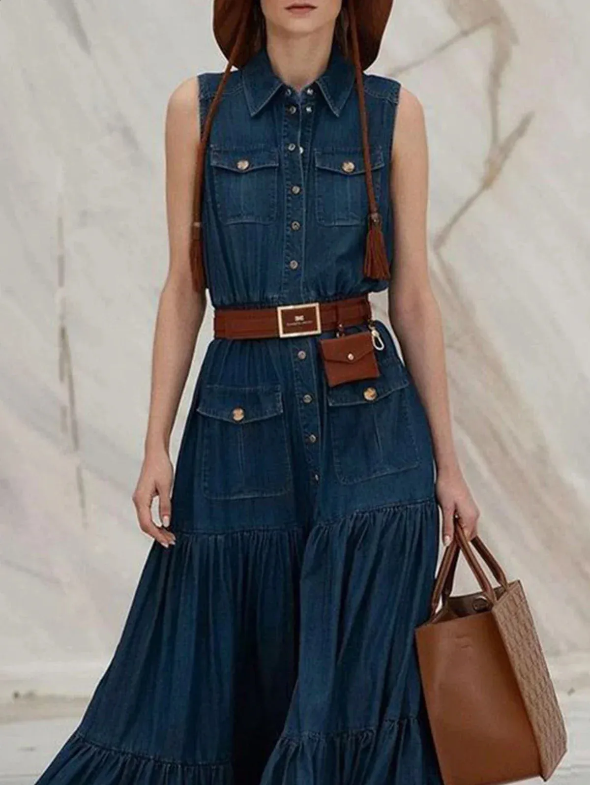 denim tank dress White Midi Not doubled Women's Polyester Denim Tank Dress,