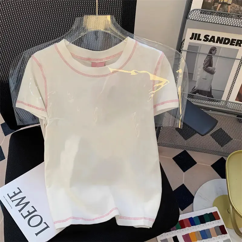 Camiseta De Color Sólido Casual De Mujeres Manga Corta, Top De