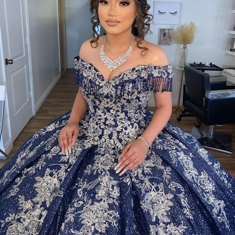 Navy Blue Quinceanera Ball Gown Dress Off The Shoulder Lace Appliques Beads Sweep Train from Dhgate Quinceanera Dresses - price 301.43 Navy Blue Quinceanera Ball Gown Dress Off The Shoulder Lace Appliques Beads Sweep Train from Dhgate Quinceanera Dresses - price 301.43
