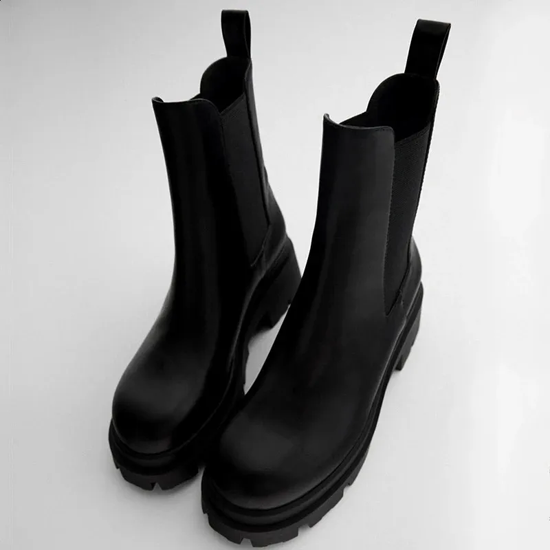 Chelsea Feamle Autumn Winter Ankle Women Thick Bottom Platform Shoes Ladies Knitted Fashion Short Boots 240810_voghion.com