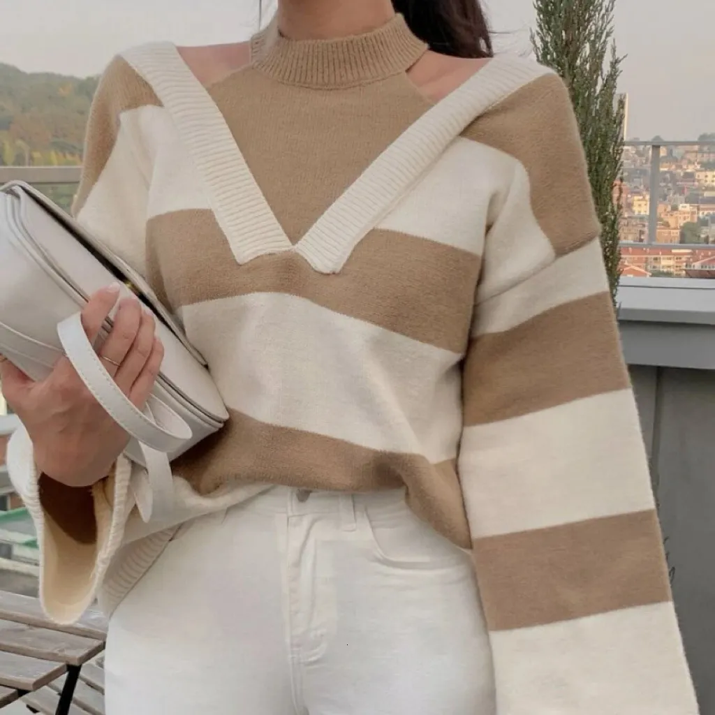 Save Big on Bulk Knit Sweater Striped Off Shoulder Sweaters For Women  Striped Oversized Sweater, Soft Knit, Loose Fit, Autumn/Winter Style, Blue  And