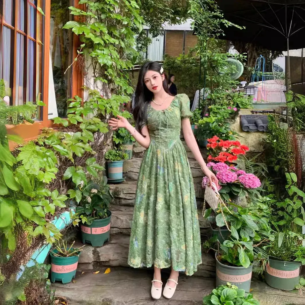 mermaid green prom dress Green Butterfly Love Flower Embroidered Sweet Hanfu Dress – LolitaInside main image 0