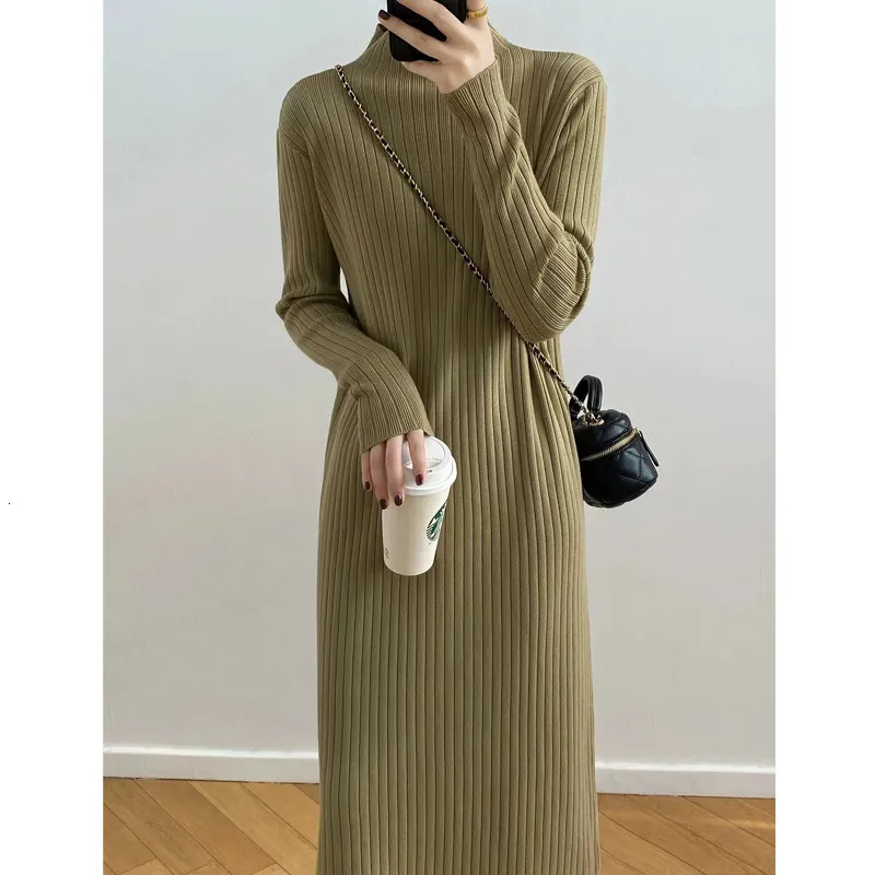 long straight knitted dresses MANGO - Long knitted Dress with lace Design Sky Blue