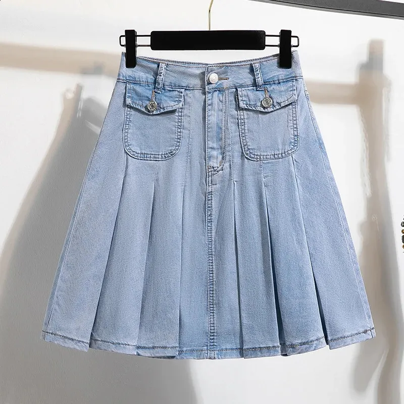 Plus Size Y2K Pleated Denim Skirt For Women Sexy Mini A LineSkirts