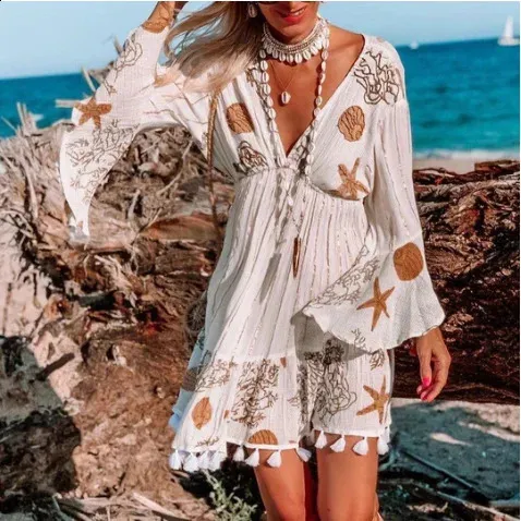 Womens Bohemian Long Sleeve V Neck Beach Dress ... From Charm_clothes,  $25.27 In Bulk | DHgate.Com