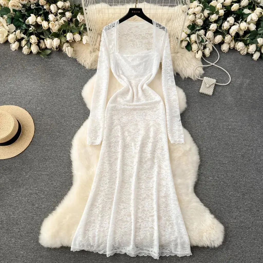knee length dresses for ladies Clarissa White Lace Short-Sleeve Midi Dress – Club L London main image 1