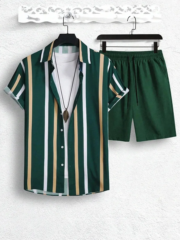 Iiniim Mens Hawaiian Shorts Set Button Down Floral Shirt Top And Shorts - View #6