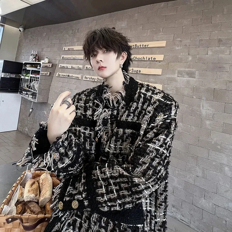 Premium Tweed Jacket: Black & Gold Woven Fringe, Long Sleeve. Shop