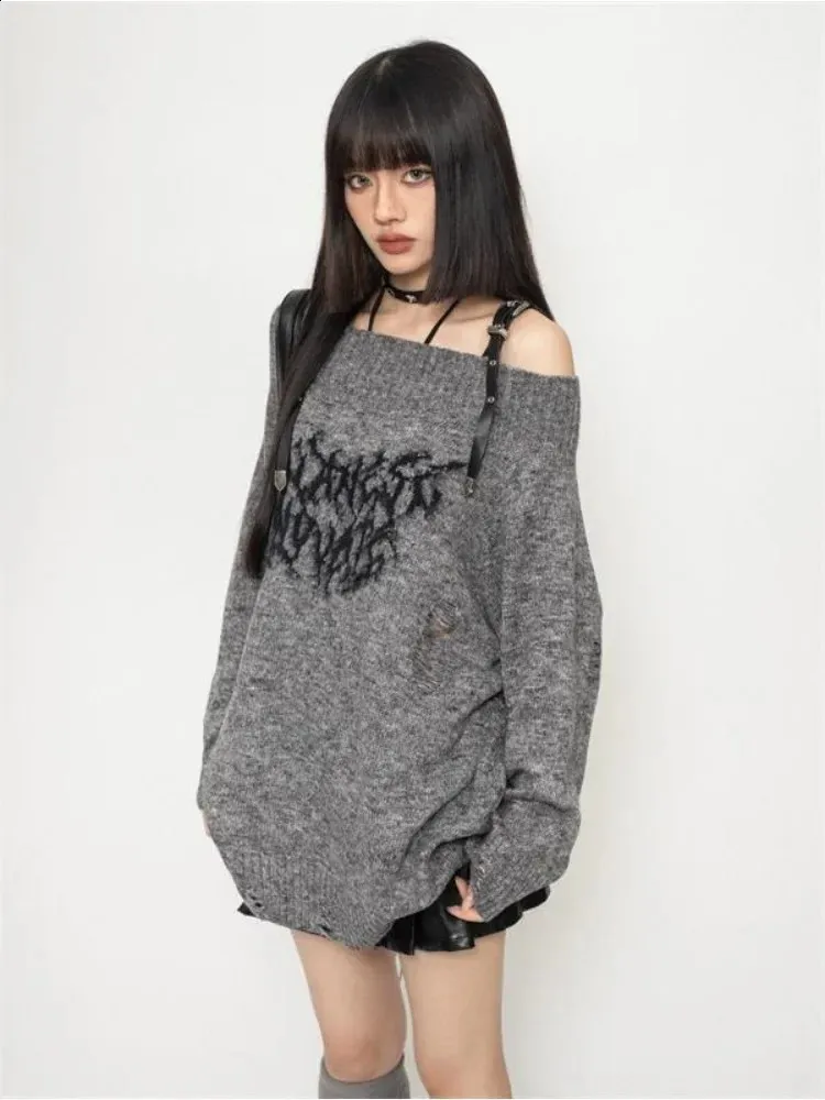 Grunge Y2K Gothic Off-Shoulder crochet sweater for Women