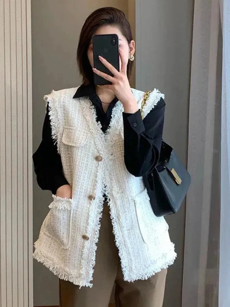 Tweed Vest Jacket - Oversized Sleeveless Coat for Spring/Summer