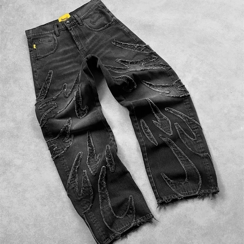 Men's Y2K Retro Black Baggy baggy jeans with Raw Edge Men's Y2K Retro Black Baggy baggy jeans with Raw Edge