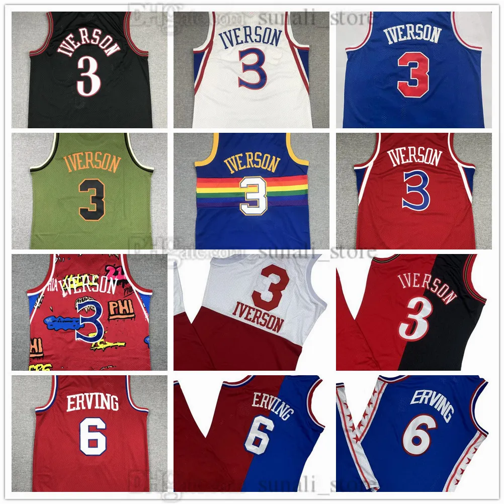 Save Big on Bulk Allen Iverson Jerseys Allen Iverson Jersey: Retro Mesh  Basketball Shirt Stitched Embroidery, Team Colors Blue/White/Red/Navy  Best