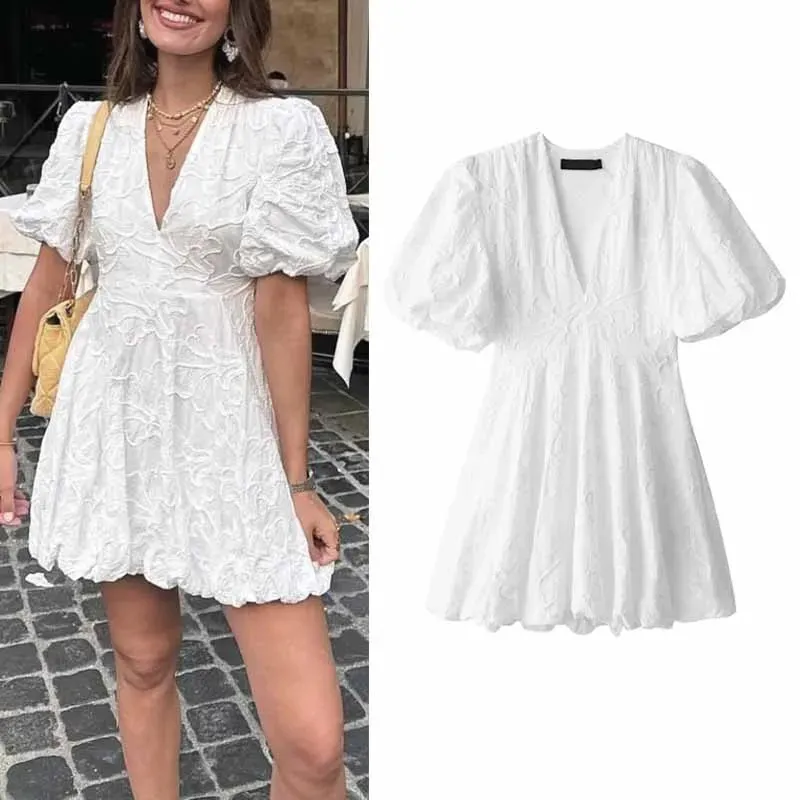 green emerald velvet dress Women's Summer Floral Embroidery Dress Ruffle Sleeve Round Neck Smock Short  Dress Swing Boho Mini Dress (Sky  Blue,Small,Female,Adult,US,Alpha,Small,Regular,Regular) at Amazon Women's  Clothing store main image 0
