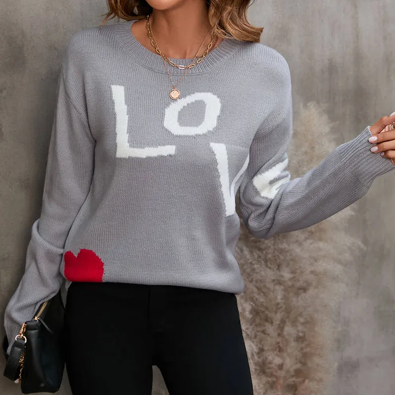 Save Big on Bulk Womens Letter Sweaters Cozy Knit Sweater: Autumn Winter  Round Neck Loose Fit Love Letter Stitching Sweater For Women, Stylish And 