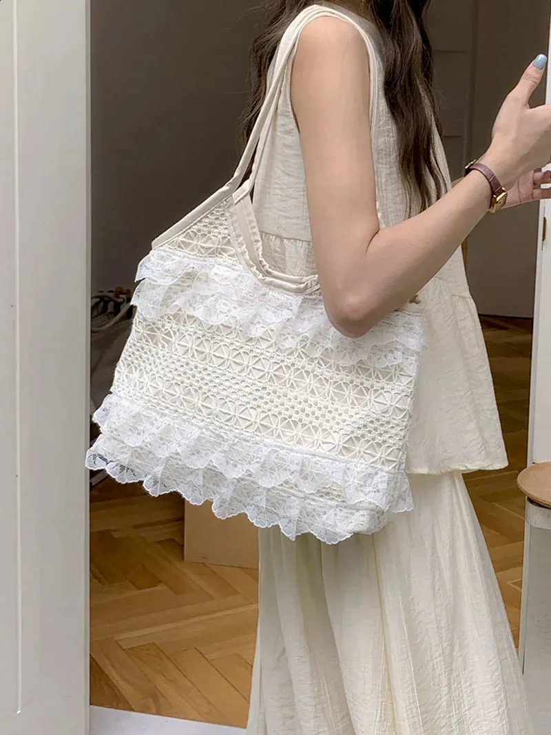Sweet Lace Mesh crochet shoulder bag for Women - Large