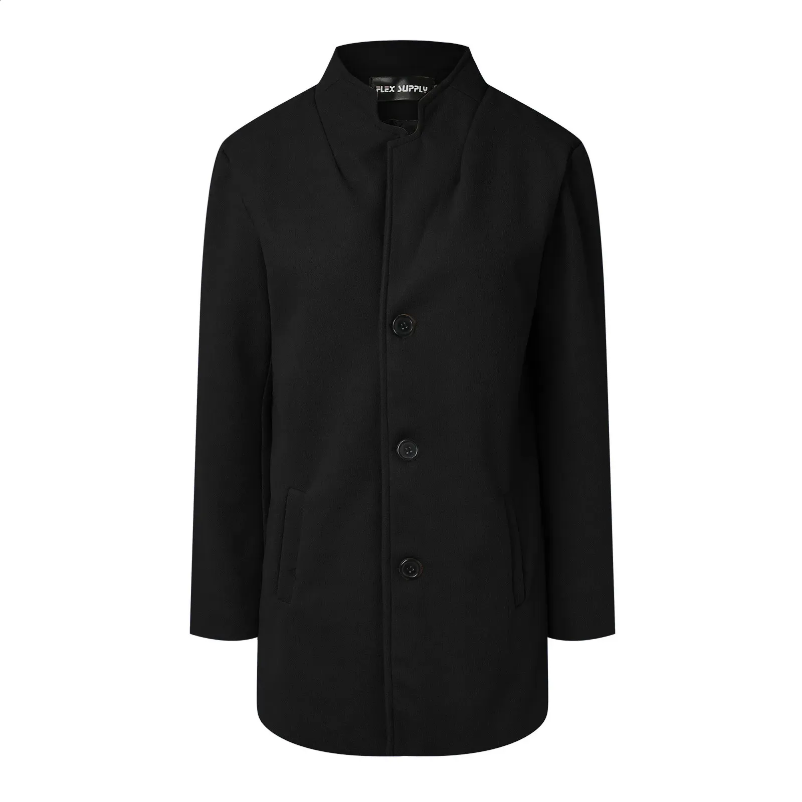 Premium Mens Winter Jacket: Long Sleeve Wool Blend, Stand Collar