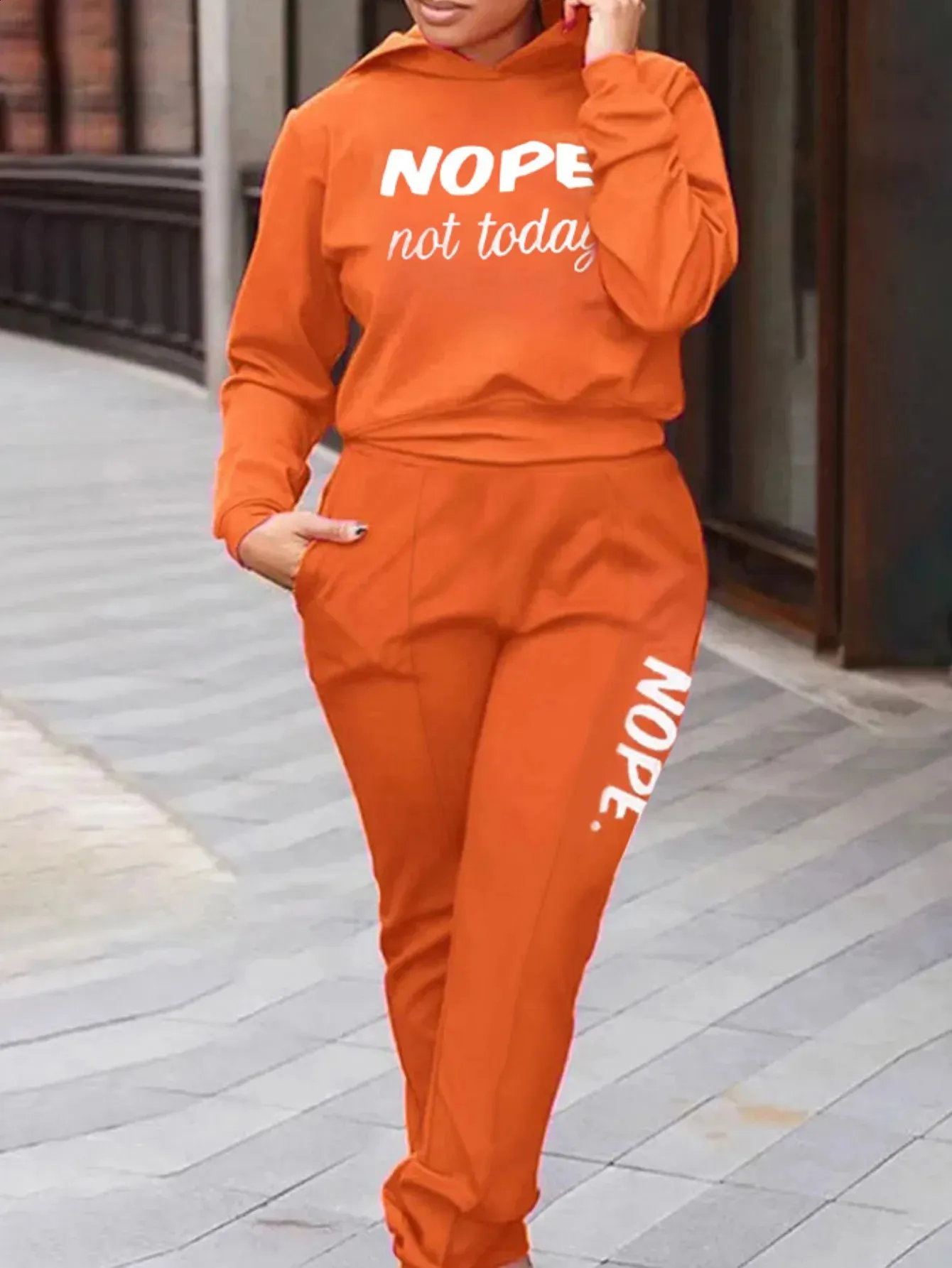 Save Big on Bulk Women's Piece Pants Set LW Plus Size Two Pieces Set  WomenOutifits Hooded Collar Letter Print Pants Set Autumn Winter Long  Sleeve