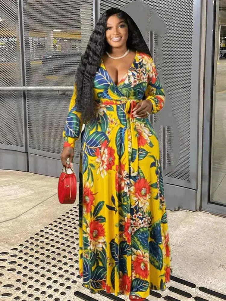 Elegant Floral V-Neck Maxi Plus Size Wrap Dress with Sash for Plus Size Women - Wholesale Bulk Drop (240810) Plus Size Floral Maxi Dress Elegant V Neck Long Sleeve Dress With Sash For  Women From Mysticastore, $36.34 | DHgate.Com