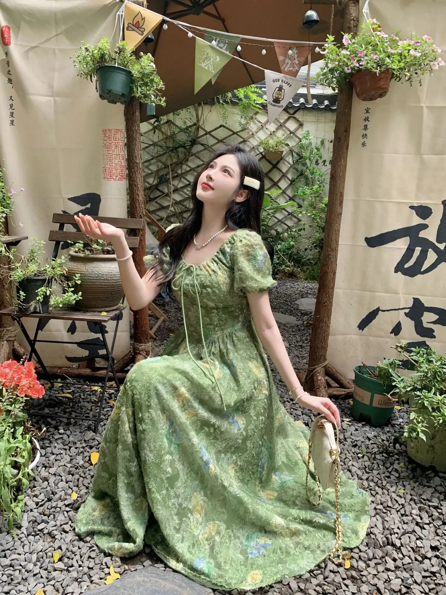 French Floral Green Butterfly Dress Oversized Womens Summer Small Short  Sleeve Pullover Chiffon Floor-Length from Dhgate Basic & Casual Dresses -  price 74.38