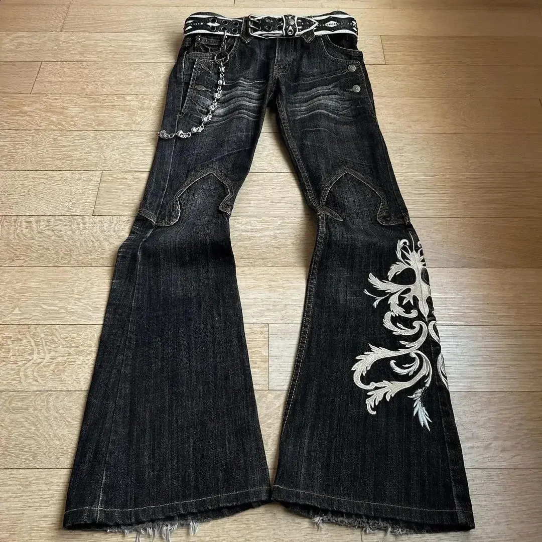 Y2K Flare Jeans: High Waist Embroidered Wide Leg Pants - Rock Punk Y2K Flare Jeans: High Waist Embroidered Wide Leg Pants - Rock Punk