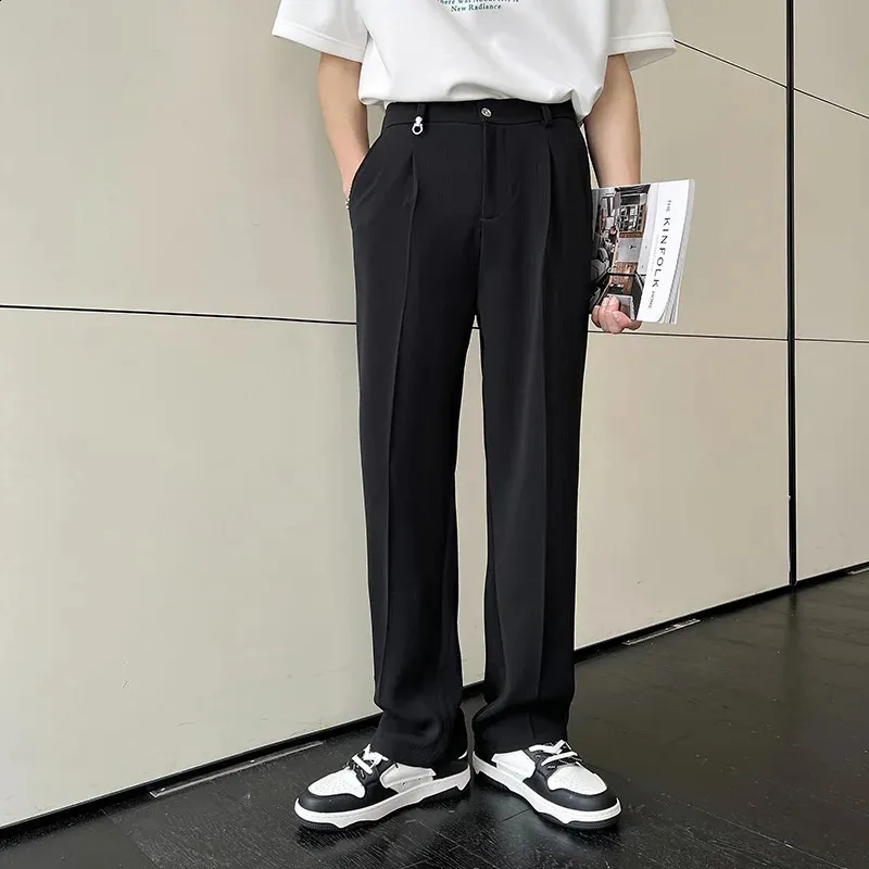 Mens Casual Straight Pants 3D Striped Korean Streetwear Retro Loose Fit ...