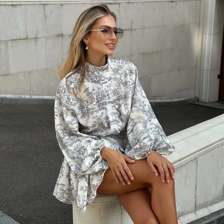 Vintage Floral Linen Mini Dress For Women Stand Collar, Long Puff Sleeves,  Retro Ruffle Design, Loose Fit French Style From Charm_clothes, $27.91 In  Bulk | DHgate.Com