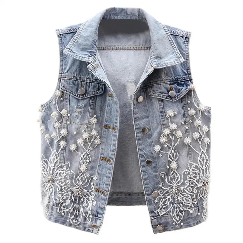 Pearl Denim Vest: Ripped Sleeveless Jeans Jacket Fashionable Autumn  Outwear! Shop Now for a Casual Chic