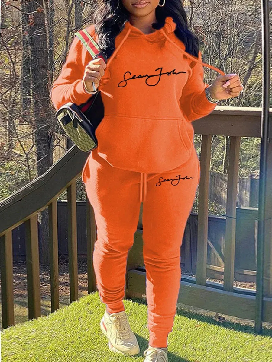 Plus Size Tracksuit Set: Letter Print Hoodie Pants Suit Shop Now!  Premium Quality Women's Plus Size Tracksuits