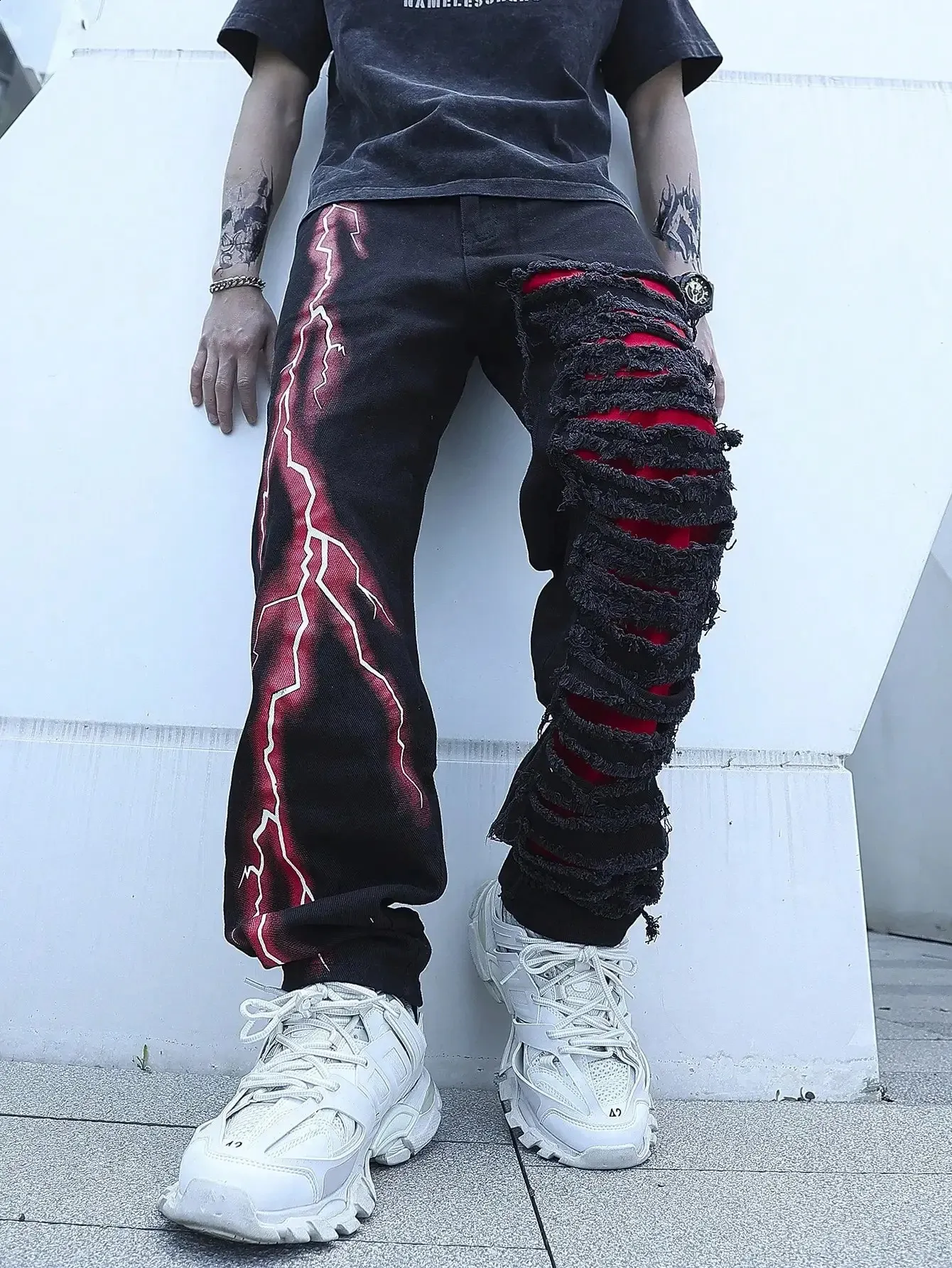 Elastic Waist Denim Pants: Cracked Streetwear Style, Ultra