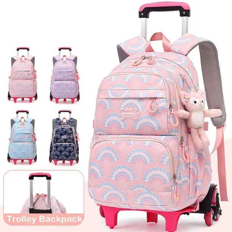 Waterproof Rolling School Backpack For Girls With Wheels Middle School Trolley Luggage Bag With Wheels Back Pack Y240809 From Early spring1 24.85 DHgate.Com