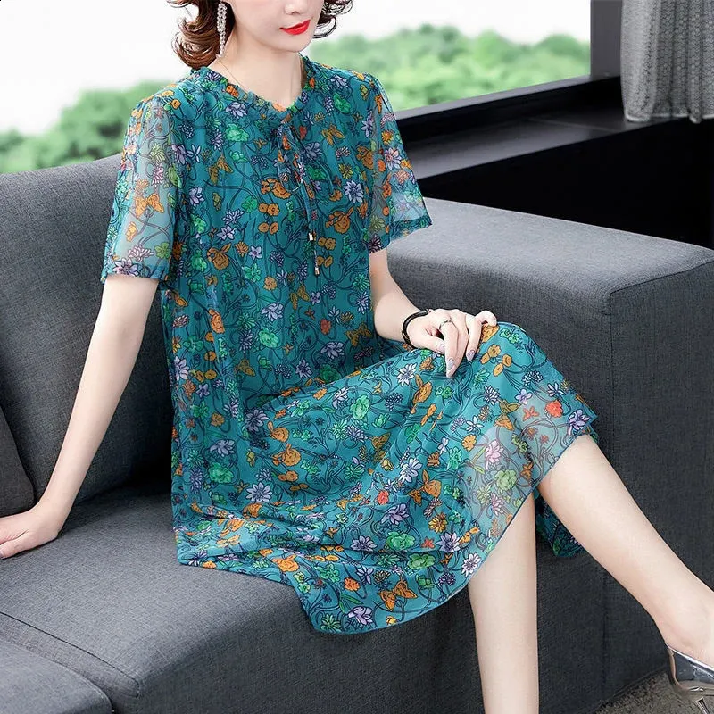 Women's Dresses Dresses For Fifty Year Olds Floral Net Yarn Summer Dress For Women Loose Fit, Short Sleeves, Blue/Black Print Style 218 240810 Women's Dresses Dresses For Fifty Year Olds Floral Net Yarn Summer Dress For Women Loose Fit, Short Sleeves, Blue/Black Print Style 218 240810