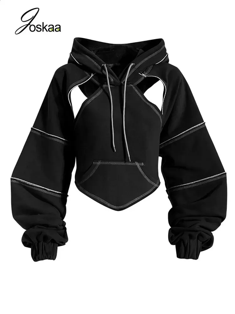 Trendy Patchwork Crop Top Hoodie - Womens Sexy Strapless