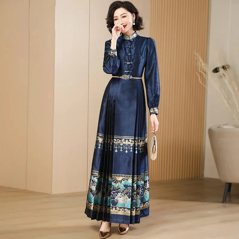 Women Chinese Style Vintage Dress Exquisite Small Stand Collar