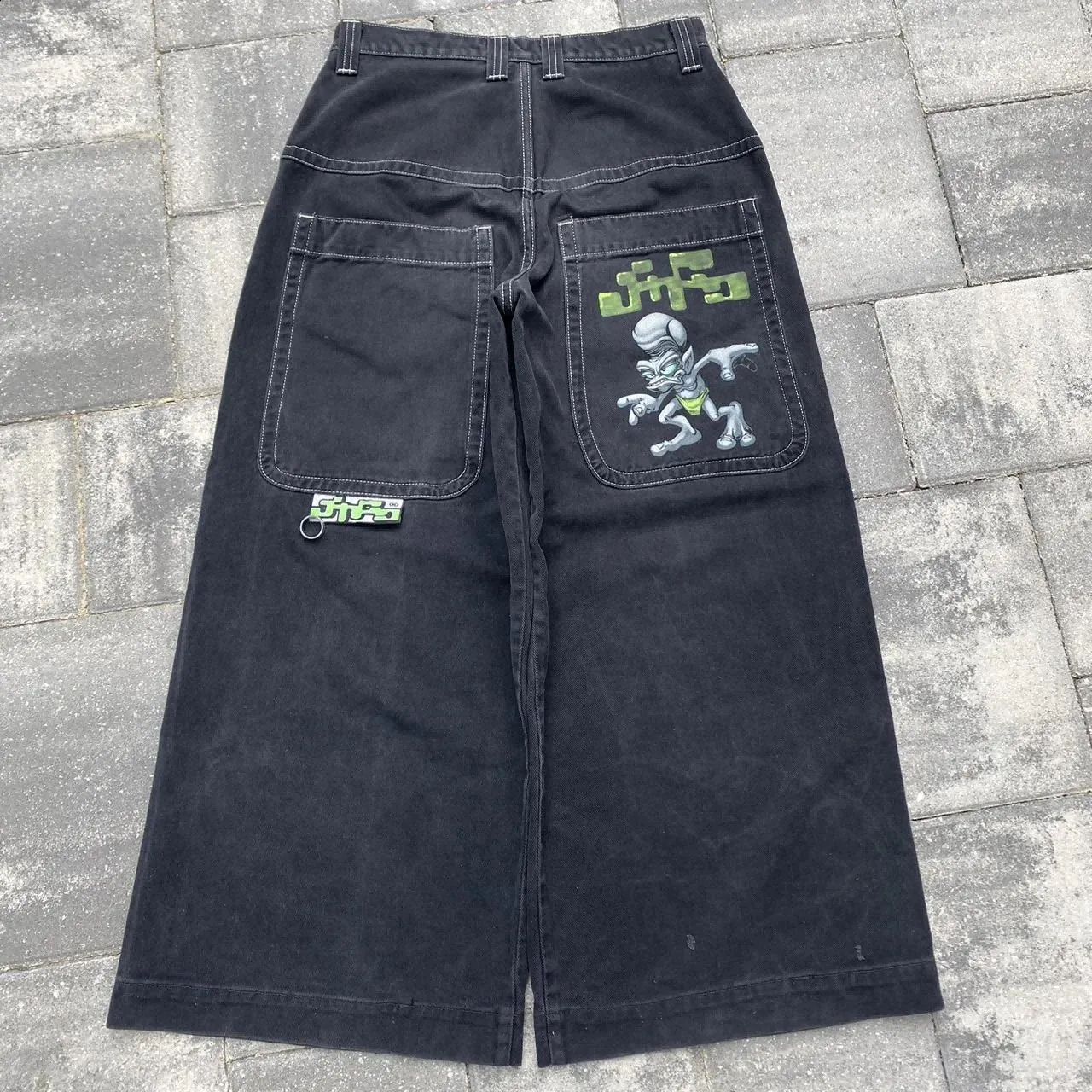 JNCO Alien Print Wide Leg Jeans – Black & Green Y2K... From 