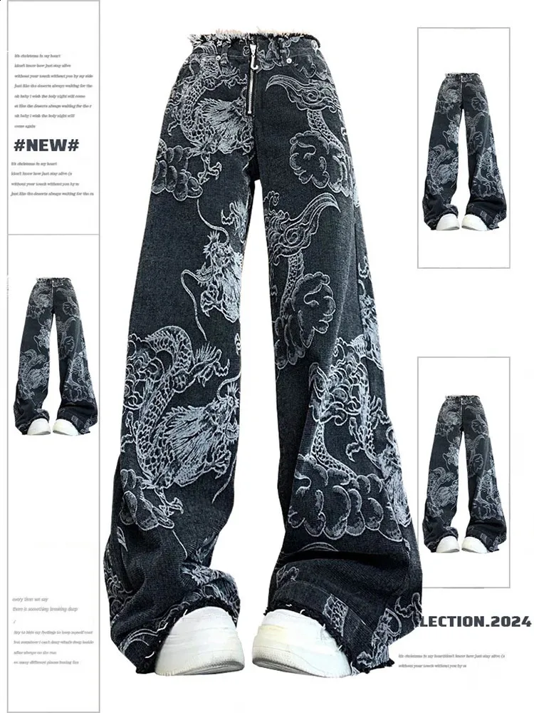 Gothic Dragon Denim Baggy Jeans - Vintage Y2K Style, Shop