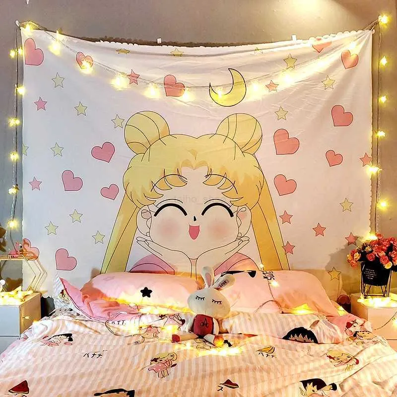 Sailor Moon Macrame Tapestry Pink Kawaii Wall Hanging for Dorm