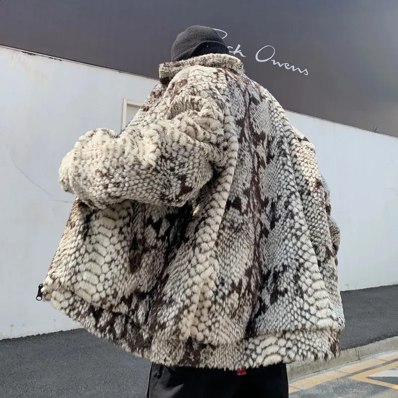Premium Faux Fur Hooded Jacket: Python Patterned Warm Winter Coat