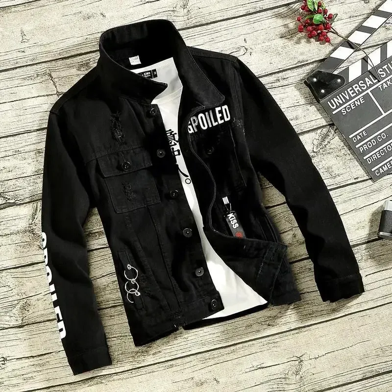 DHgate.com:Distinctive Punk Denim Jacket: Mens Ripped Slim DHgate.com:Distinctive Punk Denim Jacket: Mens Ripped Slim
