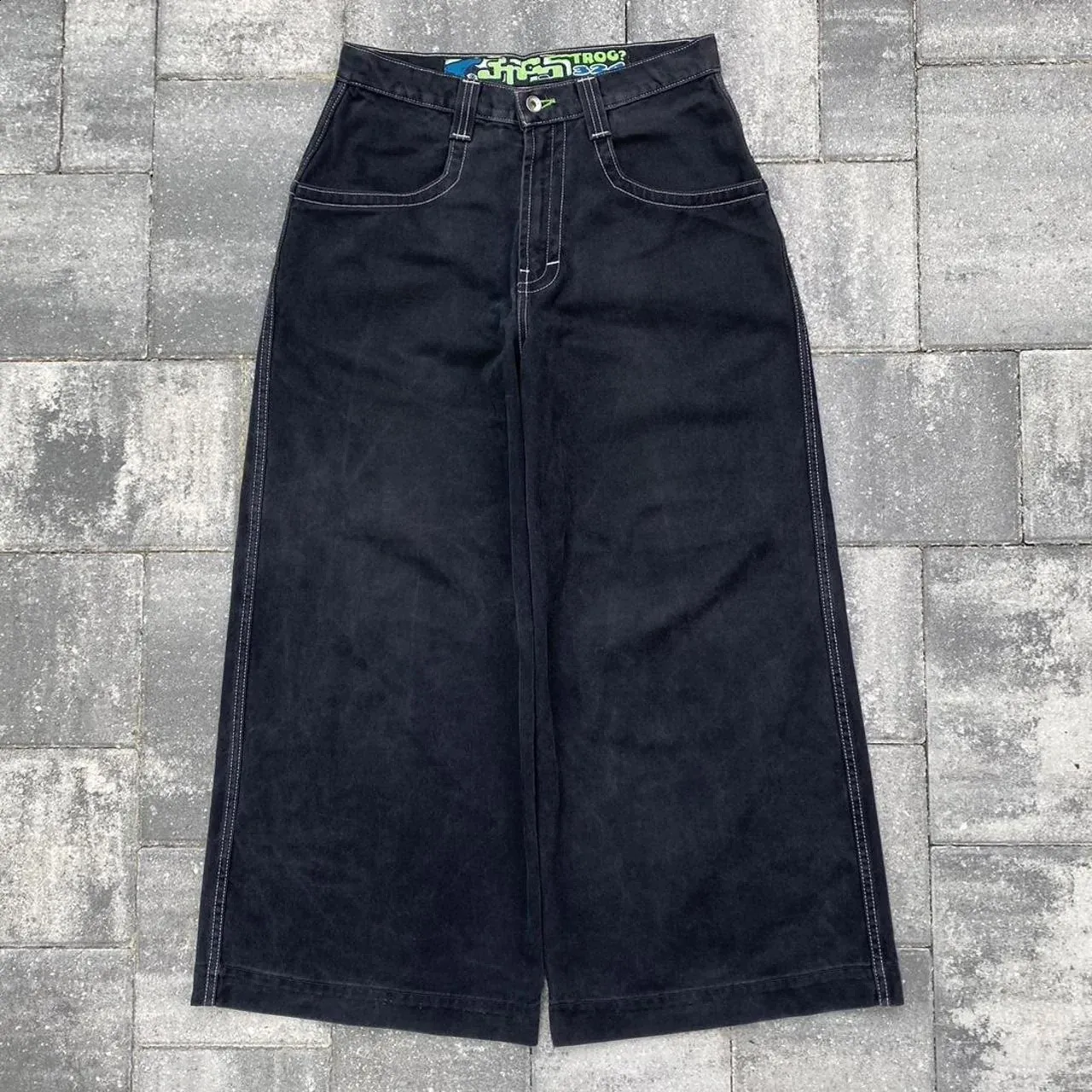 JNCO Alien print wide leg jeans for men loose casual black and 