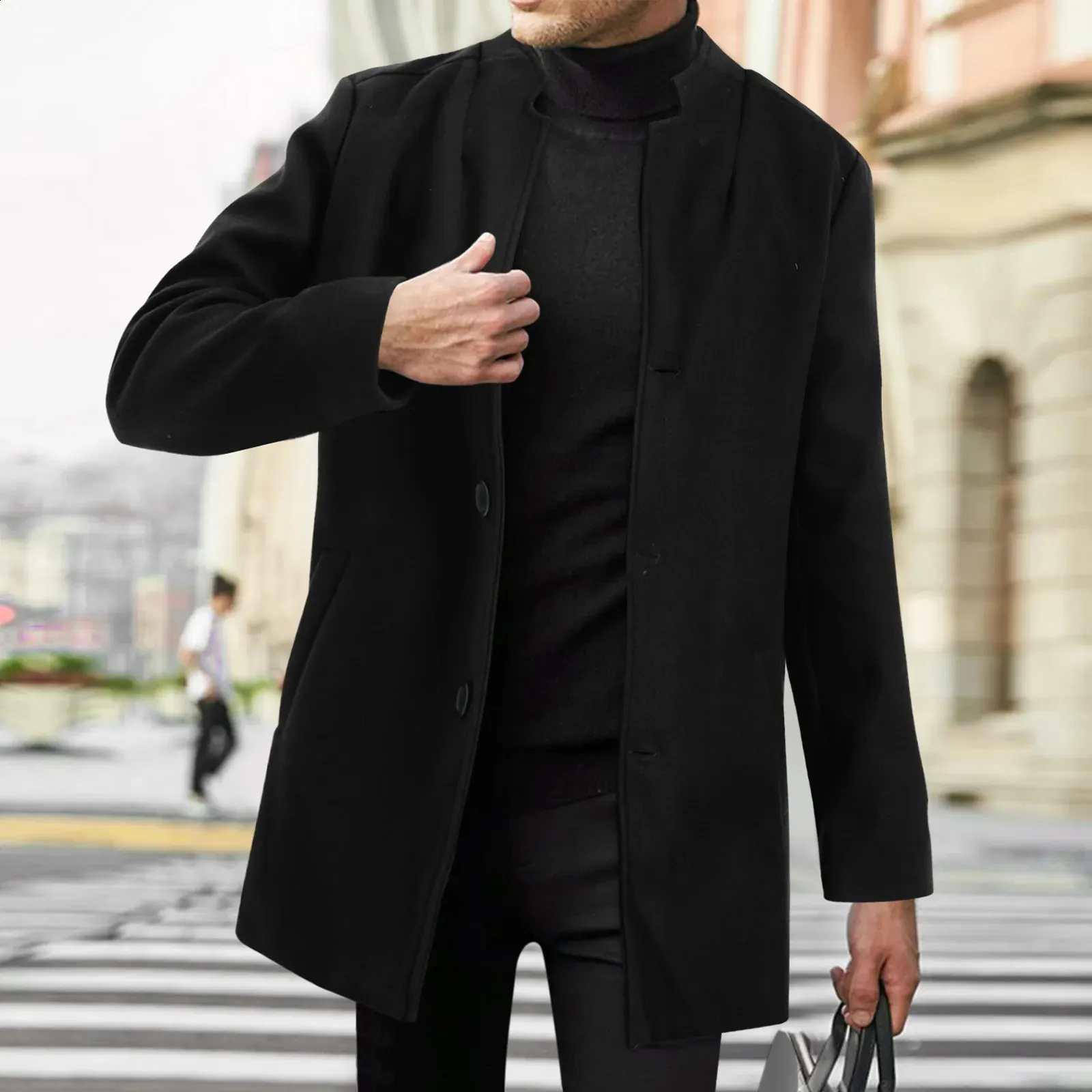 Mens Long Sleeved Wool Long Jacket Men For Autumn And Winter 2024 With Stand Collar And Single Chest Warm And Businessy 240809 From Leemostore 23.14 DHgate.Com