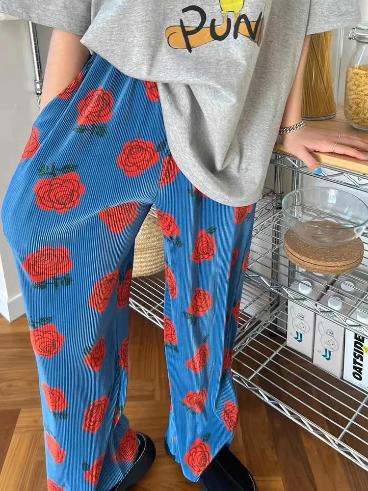 Vintage Flower Print Wide Leg Pants: Summer Fashion! Elastic Waist, High  Waist Pants Shop Now!
