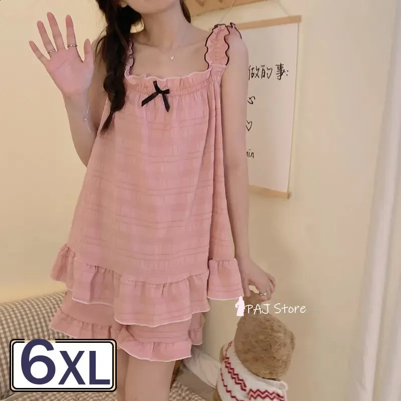 Plus Size Cotton Gauze Pajama Set Lightweight Summer Sleepwear, Ruffle  Detail, Shop Now!