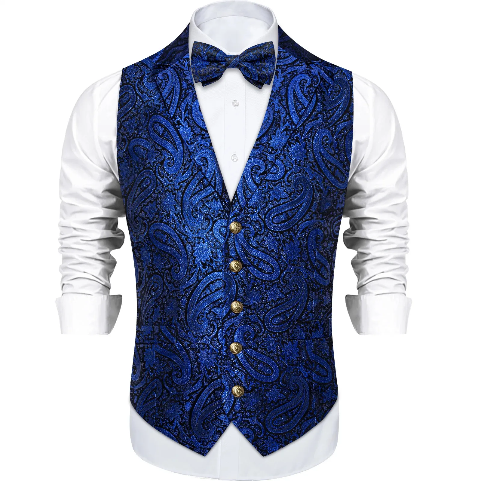 Royal Blue Paisley Vest Set: Bow Tie, Formal Wedding