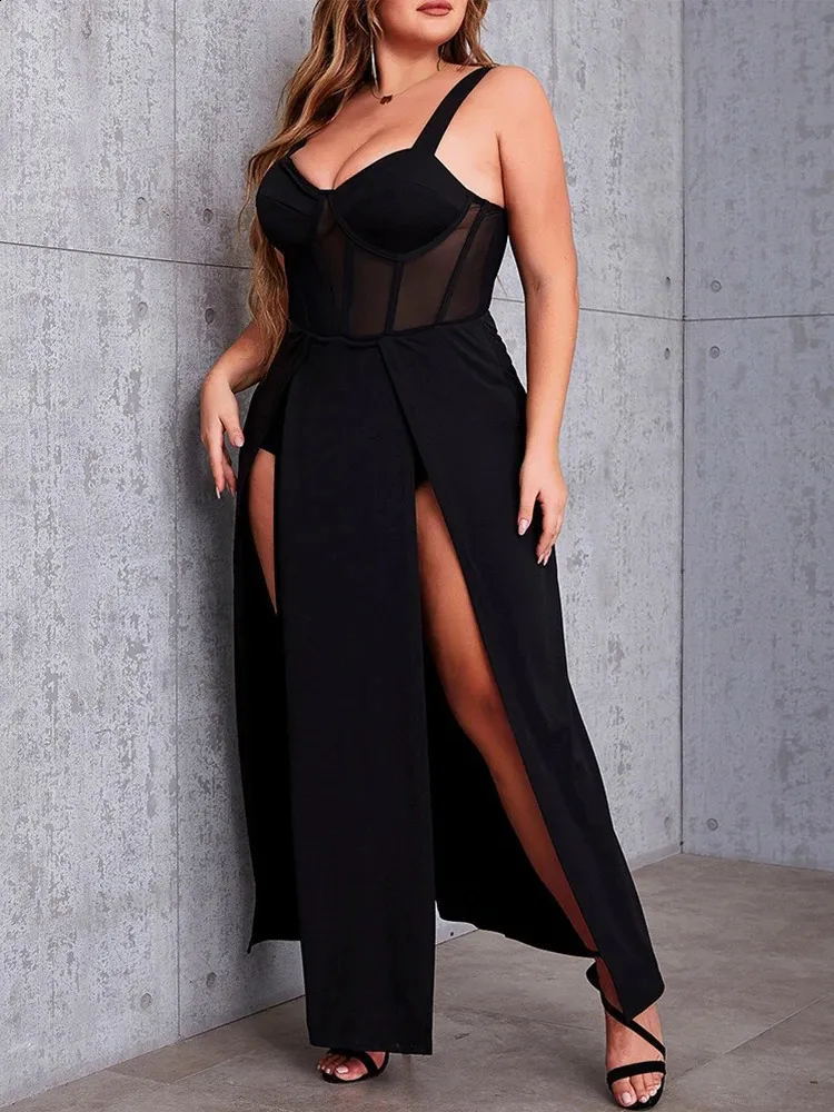 Elegant Plus Size Summer Dress with Backless Design, Fabric, Hollow Out Waist Strap, and Slit - Perfect for Sexy Night Out - Wholesale Drop 240810