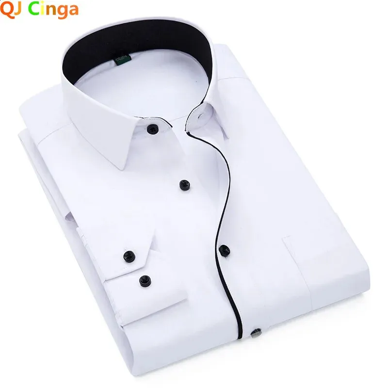 Sky Blue Patchwork Slim Fit Cotton shirt for Men - Black and White Long Sleeve Business Office Camisa/Chemise (S-5XL)