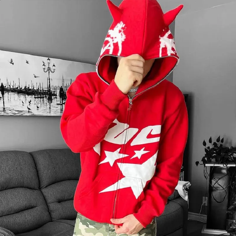 Harajuku Streetwear Red Zip-Up zip up hoodie for Women and Men - Casual Hip  Hop Jacket with Loose Fit and Grunge Hood - Hooded Sweatshirt