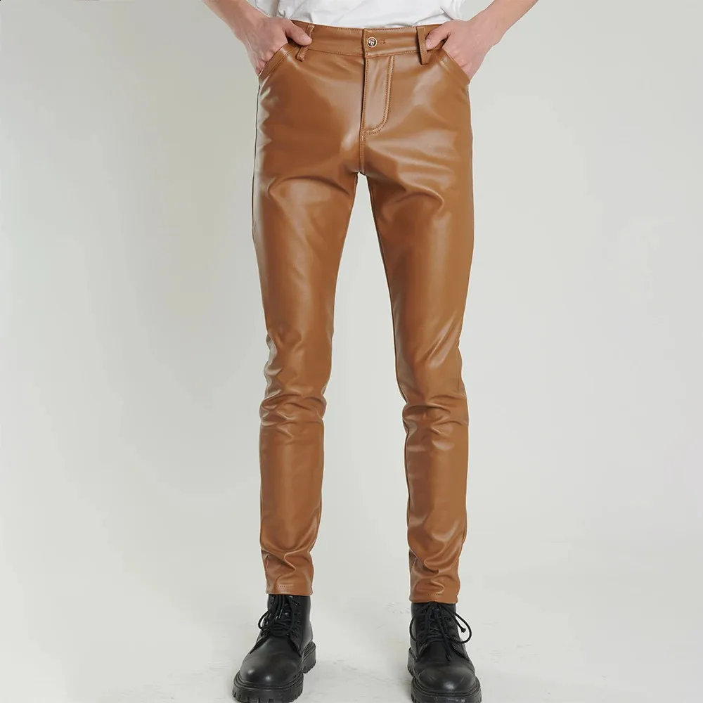 Elastic Men's Punk Style Leather Pants with Zippers