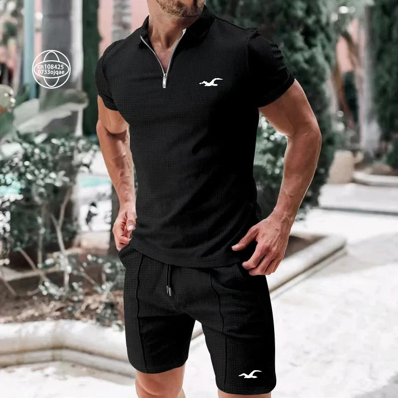 Save Big on Bulk Men's Waffle Polo Shirt Men's Casual Waffle Knit Polo  Shorts Set Lapel Printed, Short Sleeve, Comfort Fit, S 2XL Best Deals on 