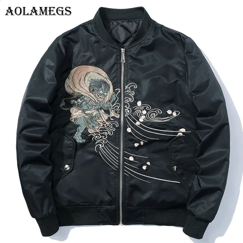 Aolamegs Mens MA1 Jacket Japanese Embroidery Windbreaker Coat With